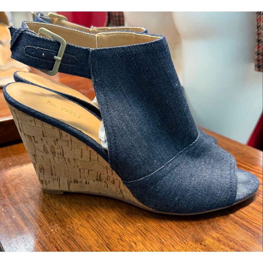 Nine West Blue Denim Wedge Heels Women’s Size 11 - Picture 2 of 9